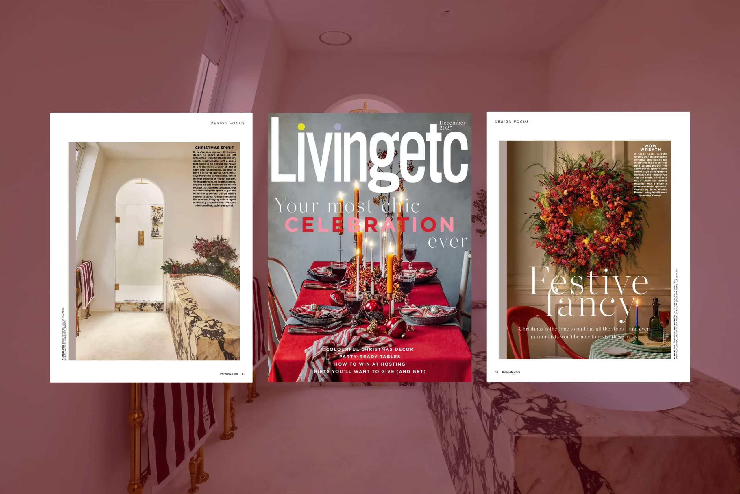 Project London interior design featured in LivingEtc December issue highlighting Christmas home decor