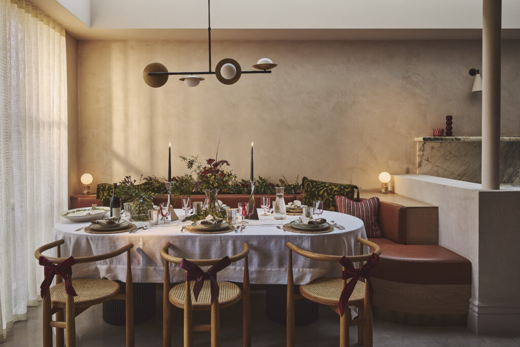 Luxury dining room setup by Project London featured in Sphere magazine festive hosting guide