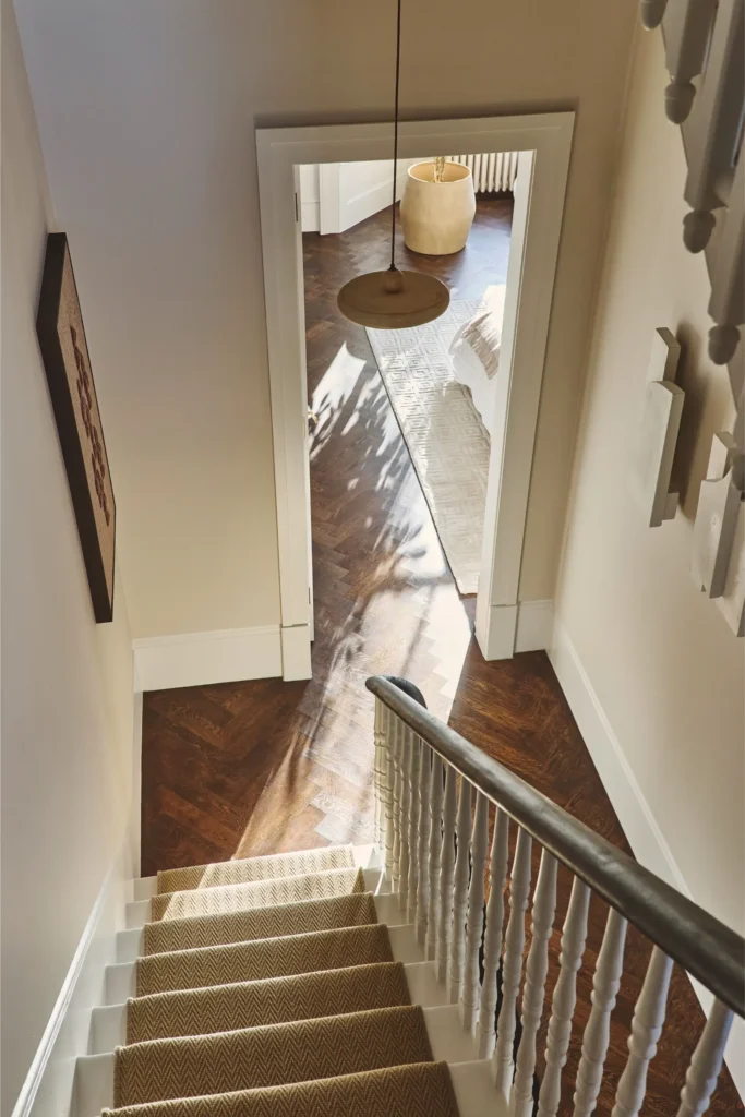 Portobello Road London renovation with Japandi interior design, timber flooring and soft minimalist staircase design